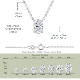 IGI Certified 1.50 Cttw Oval Lab Grown Diamond Solitaire Pendant Necklace with 18 inch Silver Chain in 925 Sterling Silver