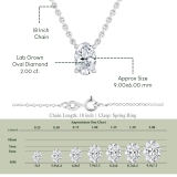 IGI Certified 2.00 Cttw Oval Lab Grown Diamond Solitaire Pendant Necklace with 18 inch Silver Chain in 925 Sterling Silver