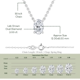 IGI Certified 3.00 Cttw Oval Lab Grown Diamond Solitaire Pendant Necklace with 18 inch Silver Chain in 925 Sterling Silver