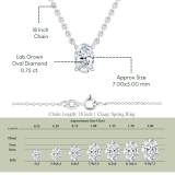 IGI Certified 0.75 Cttw Oval Lab Grown Diamond Solitaire Pendant Necklace with 18 inch Gold Chain in 10K White Gold