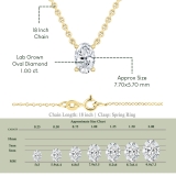 IGI Certified 1.00 Cttw Oval Lab Grown Diamond Solitaire Pendant Necklace with 18 inch Gold Chain in 14K Yellow Gold