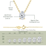 IGI Certified 3.00 Cttw Oval Lab Grown Diamond Solitaire Pendant Necklace with 18 inch Gold Chain in 14K Yellow Gold
