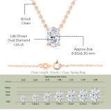 IGI Certified 1.50 Cttw Oval Lab Grown Diamond Solitaire Pendant Necklace with 18 inch Gold Chain in 18K Rose Gold