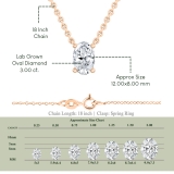 IGI Certified 3.00 Cttw Oval Lab Grown Diamond Solitaire Pendant Necklace with 18 inch Gold Chain in 18K Rose Gold