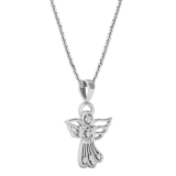 Lab Grown White Diamond Angel Heart Pendant with 18 inch Gold Chain for Women (0.11 ctw, Color H-I, Clarity SI2) in 10K White Gold