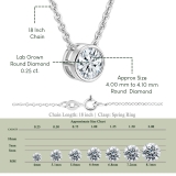 0.25 Cttw Round Lab Grown Diamond Solitaire Bezel Set Pendant with 18 inch Silver Chain,10K White Gold