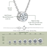 IGI Certified 3.00 Cttw Round Lab Grown Diamond Solitaire Bezel Set Pendant with 18 inch Silver Chain,10K White Gold
