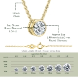 IGI Certified 1.00 Cttw Round Lab Grown Diamond Solitaire Bezel Set Pendant with 18 inch Gold Chain,14K Yellow Gold
