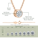 IGI Certified 1.50 Cttw Round Lab Grown Diamond Solitaire Bezel Set Pendant with 18 inch Gold Chain,18K Rose Gold