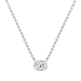 IGI Certified 1.00 Cttw Oval Lab Grown Diamond Solitaire Bezel Set Pendant Necklace with 18 inch Silver Chain in 10K White Gold