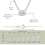 IGI Certified 1.00 Cttw Oval Lab Grown Diamond Solitaire Bezel Set Pendant Necklace with 18 inch Silver Chain in 10K White Gold