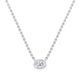 0.50 Cttw Oval Lab Grown Diamond Solitaire Bezel Set Pendant Necklace with 18 inch Silver Chain in 10K White Gold