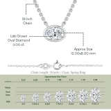 IGI Certified 3.00 Cttw Oval Lab Grown Diamond Solitaire Bezel Set Pendant Necklace with 18 inch Silver Chain in 925 Sterling Silver