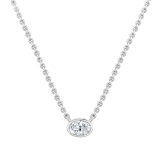 0.25 Cttw Oval Lab Grown Diamond Solitaire Bezel Set Pendant Necklace with 18 inch Gold Chain in 10K White Gold
