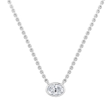 IGI Certified 0.75 Cttw Oval Lab Grown Diamond Solitaire Bezel Set Pendant Necklace with 18 inch Gold Chain in 10K White Gold