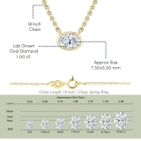 IGI Certified 1.00 Cttw Oval Lab Grown Diamond Solitaire Bezel Set Pendant Necklace with 18 inch Gold Chain in 14K Yellow Gold
