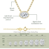 IGI Certified 3.00 Cttw Oval Lab Grown Diamond Solitaire Bezel Set Pendant Necklace with 18 inch Gold Chain in 14K Yellow Gold