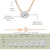 IGI Certified 1.50 Cttw Oval Lab Grown Diamond Solitaire Bezel Set Pendant Necklace with 18 inch Gold Chain in 18K Rose Gold