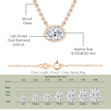 IGI Certified 3.00 Cttw Oval Lab Grown Diamond Solitaire Bezel Set Pendant Necklace with 18 inch Gold Chain in 18K Rose Gold