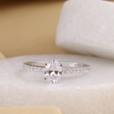 IGI Certified Solitaire Engagement Ring for Women With 1.11 ctw, Oval (0.80 ct Center) & Round (0.31 ct) Lab-Grown White Diamond in 10K Solid White Gold