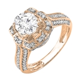 DGLA CERTIFIED Round Lab Grown White Diamond Halo Flower Cathedral Tapered Shank Engagement Ring for Her (0.49 ctw, Color H-I, Clarity SI2) in 10K Rose Gold