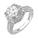 DGLA CERTIFIED Round Lab Grown White Diamond Halo Flower Cathedral Tapered Shank Engagement Ring for Her (0.49 ctw, Color H-I, Clarity SI2) in 925 Sterling Silver