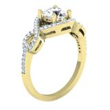 IGI CERTIFIED 6.2mm Round Centre & 0.24 Carat (ctw) Side Lab Grown White Diamond Crisscross Twisted Shank Wedding Ring for Her in 10K Yellow Gold
