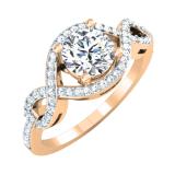 IGI CERTIFIED 6.2mm Round Centre & 0.24 Carat (ctw) Side Lab Grown White Diamond Crisscross Twisted Shank Wedding Ring for Her in 18K Rose Gold