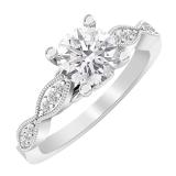 IGI CERTIFIED 6.5mm Round Lab Grown White Diamond Solitaire Style Milgrain Edge Engagement Ring For Her (1.38 ctw Color H-I Clarity SI2) in 10K White Gold