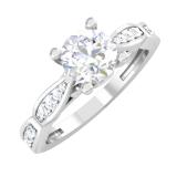 IGI CERTIFIED 6.5mm Round Lab Grown White Diamond Solitaire Style with Accents Engagement Ring for Her (1.41 ctw, Color H-I, Clarity SI2) in 10K White Gold