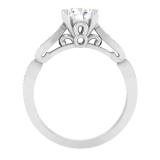 IGI CERTIFIED 6.5mm Round Lab Grown White Diamond Solitaire Style with Accents Engagement Ring for Her (1.41 ctw, Color H-I, Clarity SI2) in 925 Sterling Silver