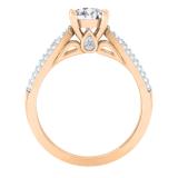IGI CERTIFIED 6mm Round Lab Grown White Diamond Solitaire Style with Multi Row Accents Engagement Ring for Women (1.27 ctw Color H-I Clarity SI2) in 10K Rose Gold