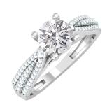 IGI CERTIFIED 6mm Round Lab Grown White Diamond Solitaire Style with Multi Row Accents Engagement Ring for Women (1.27 ctw Color H-I Clarity SI2) in 925 Sterling Silver
