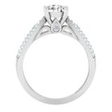 IGI CERTIFIED 6mm Round Lab Grown White Diamond Solitaire Style with Multi Row Accents Engagement Ring for Women (1.27 ctw Color H-I Clarity SI2) in 925 Sterling Silver