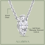 0.50 Ctw Marquise Lab Grown Diamond Classic Solitaire Pendant with 18 inch Gold Chain, 10K White Gold