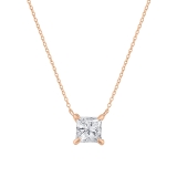 0.50 Ctw Princess Lab Grown Diamond 4 Prong Solitaire Pendant with 18 inch Gold Chain, 18K Rose Gold