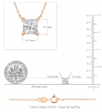 0.50 Ctw Princess Lab Grown Diamond 4 Prong Solitaire Pendant with 18 inch Gold Chain, 18K Rose Gold