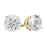 14K Yellow Gold 4 Prong Solitaire Stud Earrings, 0.33 CT Round Lab Grown Diamond in Push Back