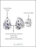 IGI Certified 2.50 Cttw Pear Lab Grown Diamond Solitaire Stud Earrings for Women in 10K White Gold in Push Back