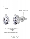 IGI Certified 3.00 Cttw Pear Lab Grown Diamond Solitaire Stud Earrings for Women in 10K White Gold in Screw Back