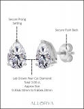 IGI Certified 3.00 Cttw Pear Lab Grown Diamond Solitaire Stud Earrings for Women in 14K White Gold in Push Back