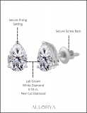 0.33 Cttw Pear Lab Grown Diamond Solitaire Stud Earrings for Women in 925 Sterling Silver in Screw Back