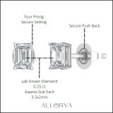 0.25 Ctw Emerald Cut Lab Grown Diamond Solitaire 4 Prong Stud Earrings, 10K White Gold in Push Back
