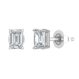 0.50 Ctw Emerald Cut Lab Grown Diamond Solitaire 4 Prong Stud Earrings, 10K White Gold in Push Back