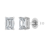 0.75 Ctw Emerald Cut Lab Grown Diamond Solitaire 4 Prong Stud Earrings, 10K White Gold in Push Back
