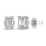 IGI Certified 1.00 Ctw Emerald Cut Lab Grown Diamond Solitaire 4 Prong Stud Earrings, 10K White Gold in Push Back