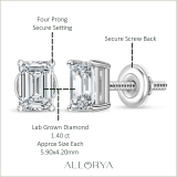 IGI Certified 1.40 Ctw Emerald Cut Lab Grown Diamond Solitaire 4 Prong Stud Earrings, 10K White Gold in Screw Back