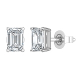 IGI Certified 1.50 Ctw Emerald Cut Lab Grown Diamond Solitaire 4 Prong Stud Earrings, 10K White Gold in Push Back
