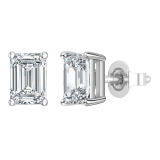 IGI Certified 2.00 Ctw Emerald Cut Lab Grown Diamond Solitaire 4 Prong Stud Earrings, 10K White Gold in Push Back