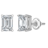 IGI Certified 3.00 Ctw Emerald Cut Lab Grown Diamond Solitaire 4 Prong Stud Earrings, 10K White Gold in Screw Back